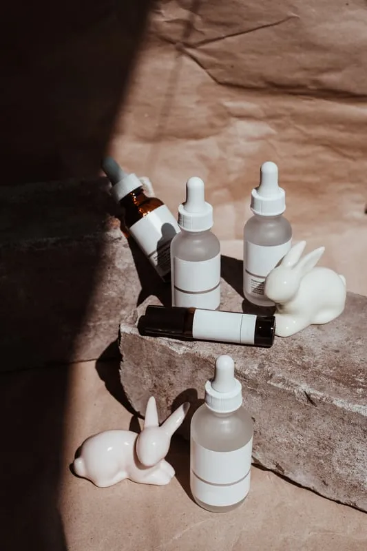 Serum bottles on a stone plinth